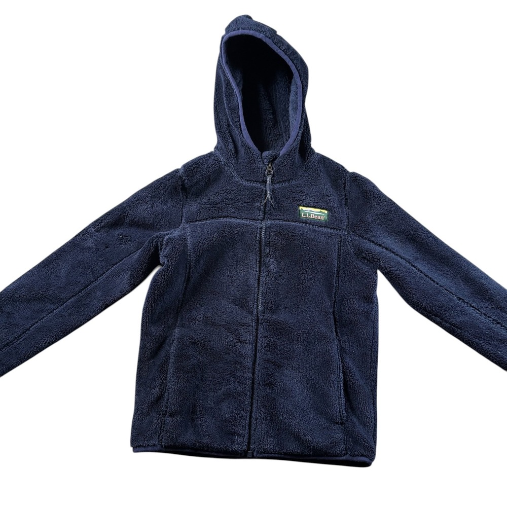 VTG LL Bean Kids Blue High-Pile Fleece Full Zip Hooded Jacket Size M 5/6 Hiking - Picture 2 of 8